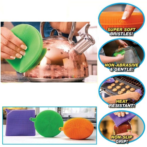 Set 3 Spugne In Silicone Multiuso Per Bagno, Cucina E Cura Personale 